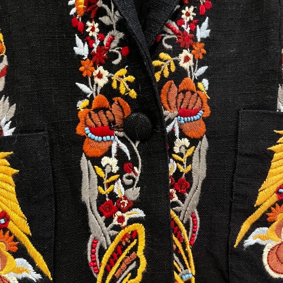 Anthropologie Maeve Ellen Embroidered Blazer Floral Black Cotton Size 12 New - Picture 4 of 9